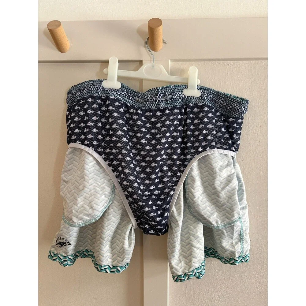 Ted Baker Swim Trunks Mens 6 XXL Teal Chevron Geometric Lobster Logo Mesh Lined